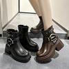 High heels platform Martin boots women's fashion thin boots autumn and winter belt buckle high heels short boots