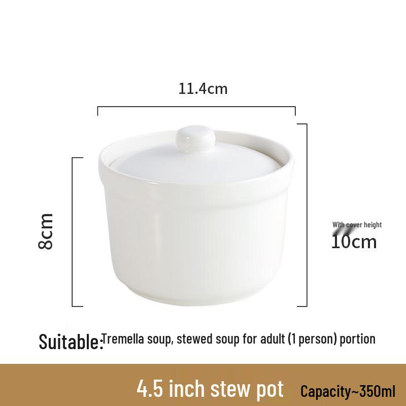 Pure White Ceramic Double Boiler Stew Cup