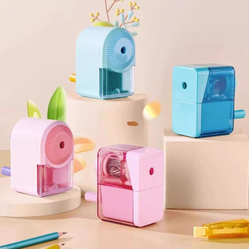 Classroom Manual Pencil Sharpener with Shavings Container, Auto Feeding In Adjustable Thickness Sharpener for Student