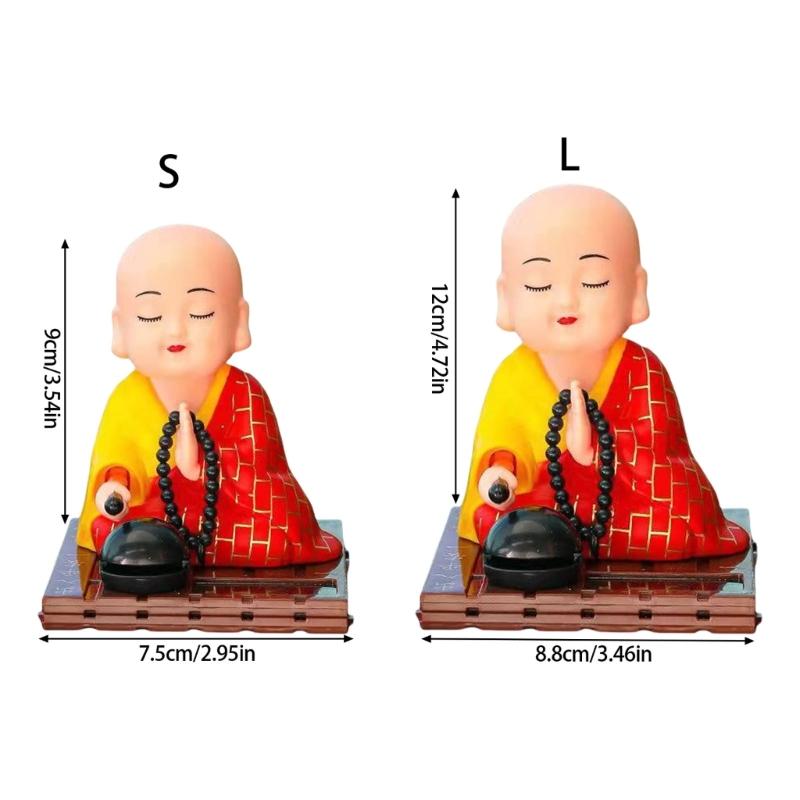 Nodding Buddhist Monk Car Ornament Solar Energy ABSDashboard Decoration Little Monk Figurine Ornament for Home