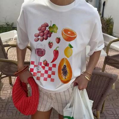 Vintage Cute Fruit Wine Printed Graphic Tees Women Oversized Y2k Aesthetic Foodie TShirts Grunge Streetwear Top FeUnisex Clothing