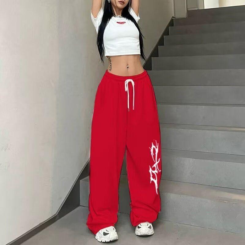 

Хип-хоп Свободные Уличные Танцевальные Брюки Женские Американский Уличный Хип-хоп Танцевальные Широкие Брюки на Шнурке Повседневные Спортивные Штаны 8XL красный