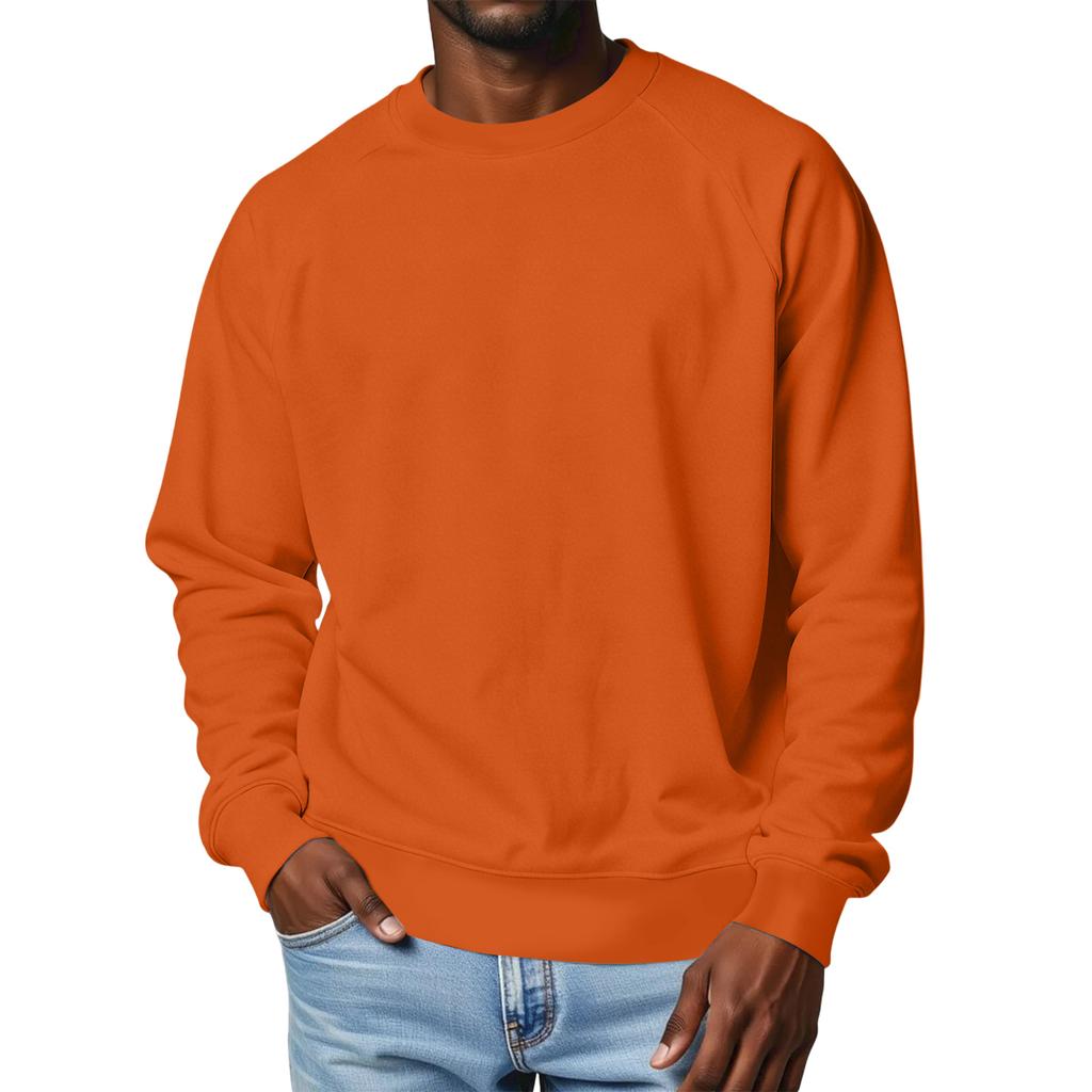 Men's Round Neck Raglan Sleeve Fleece-Lined Thick Solid Color Sweatshirt