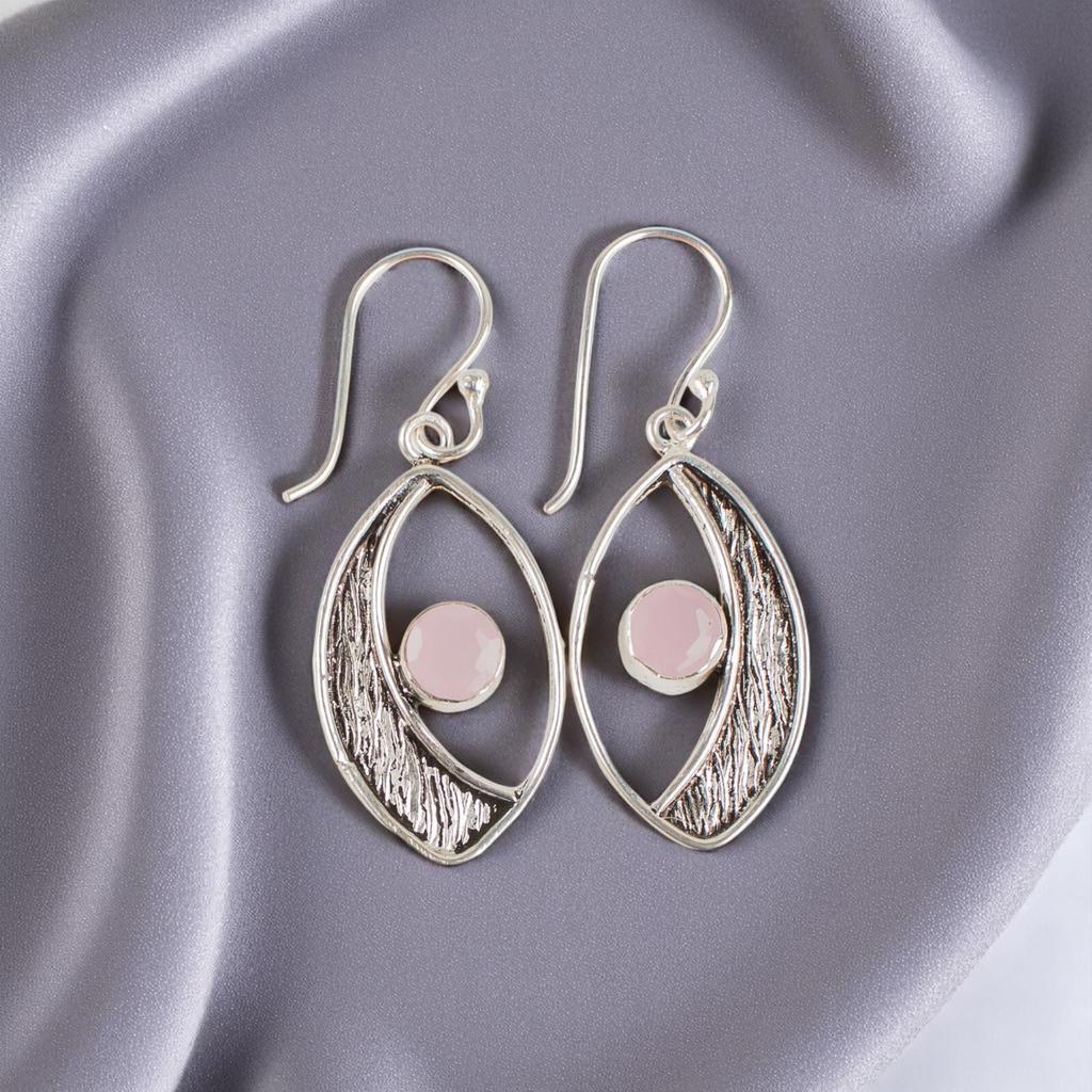 Rosenchalcedon Edelstein 925 Sterlingsilber Schmuck Handgefertigte Hakenohrringe 1,60" EE-61-14