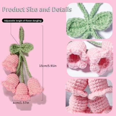 Cute Hand Knitted Bell Flower Car Accessories for Women, Car Mirror Hanging Accessories, Rear View Mirror Hanging Pendant