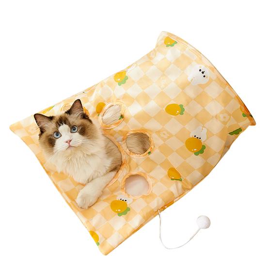 Cat Tunnel Bag for Indoor Cats Foldable Pet Tunnel Crinkle Sack with Plush Balls Interactive Hide And Seek Cat Toy