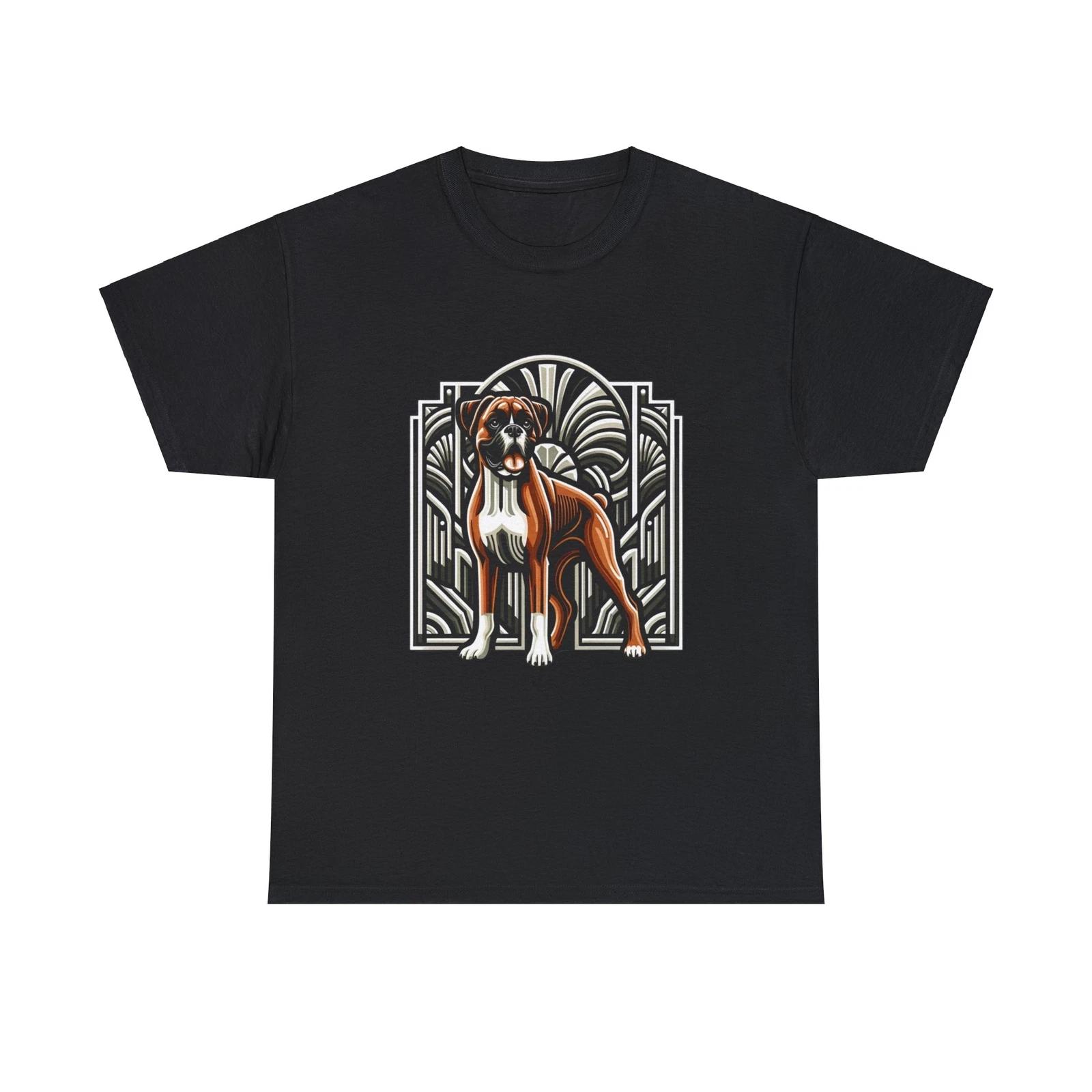 Unisex Adult T Shirt Art Deco Boxer Dog Geometric Elegance Pet Lover Tee Black 4XL