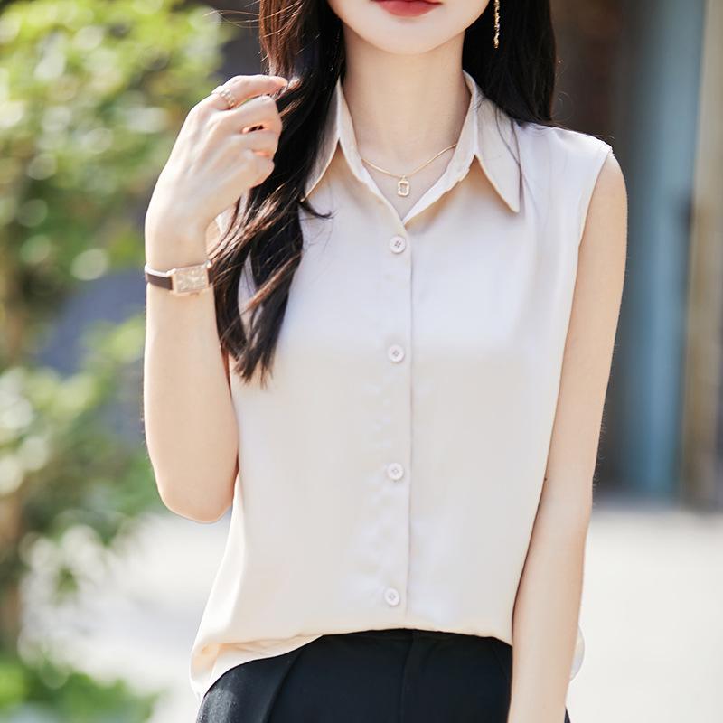 

Женский белый приталенный жилет без рукавов с ложным воротником, весна/лето 2025 M