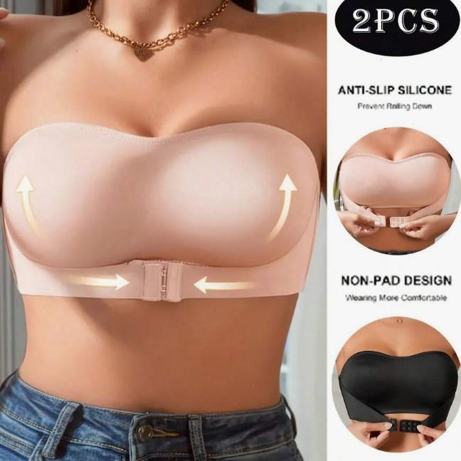 European & American Strapless Front-Buckle Bandeau: Non-Slip, Anti-Exposure, Off-Shoulder, Beautiful Back Design for Women.