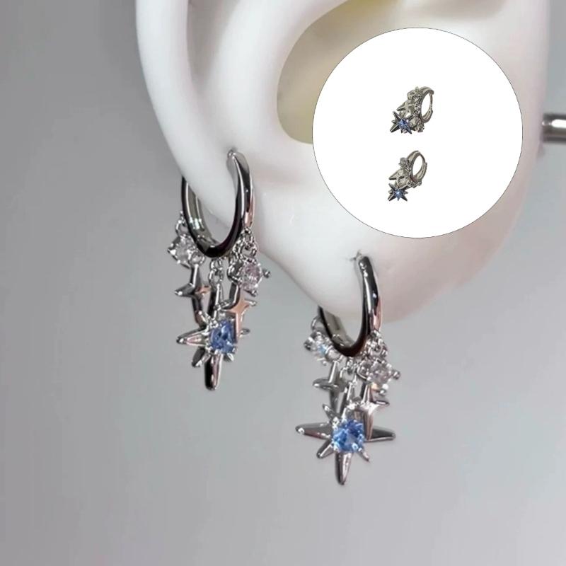 Trendy Blue Octagonal Ear Cuff Metal Lightweight Earring for Daily Wear Special Occasions Gift for Friend