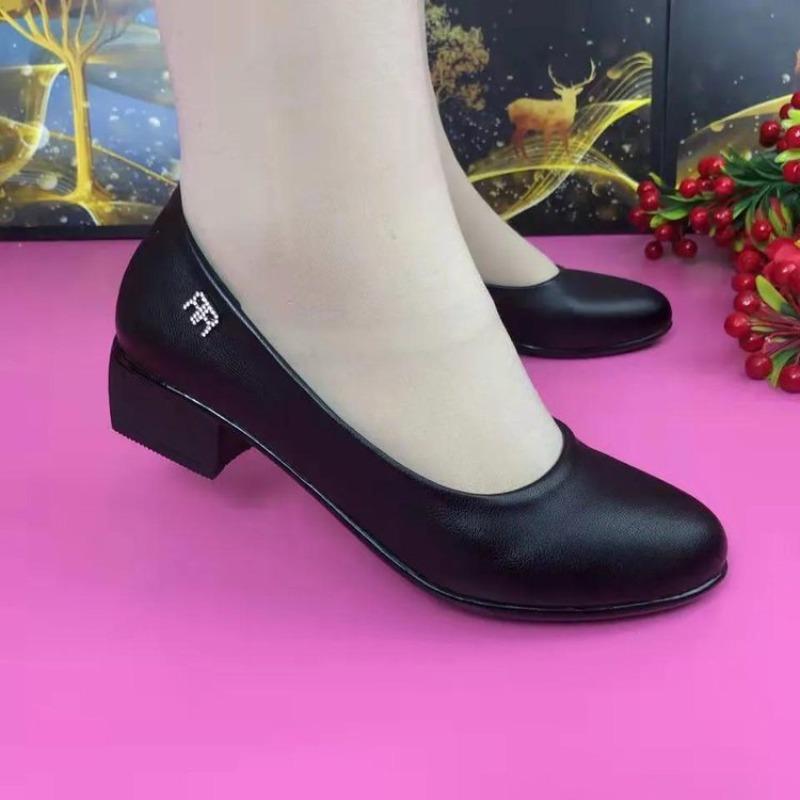 

Autumn women s work shoes new fashion versatile soft sole single shoes women s medium low heel work shallow mouth small leather shoes 41 чорний