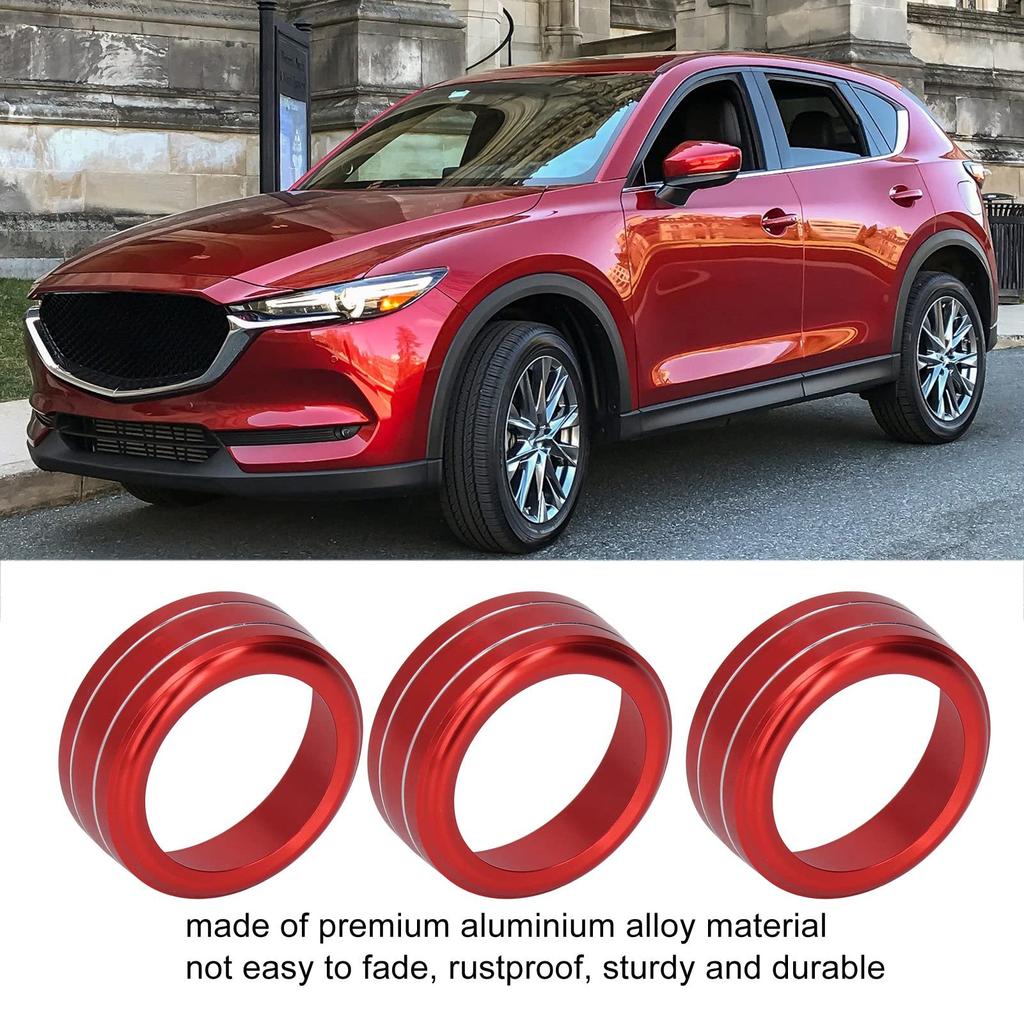 3pcs AC Switch Knob Ring KIMISS Aluminum Alloy Air Conditioner Switch Cover Trim Red Center Console Interior Accessories for Mazda 3 6 Axela CX-5