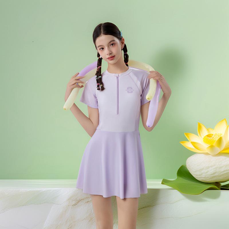 Girls Quick-Drying One-Piece Swim Dress for Teens 4XL (35-60kg) with chest pad