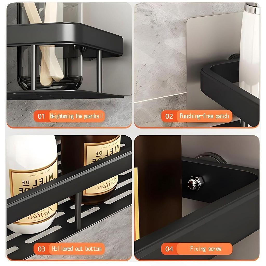 2 ks Hliníková vysoce odolná samolepicí nástěnná police, Moderní styl, Koupelnový policový organizér