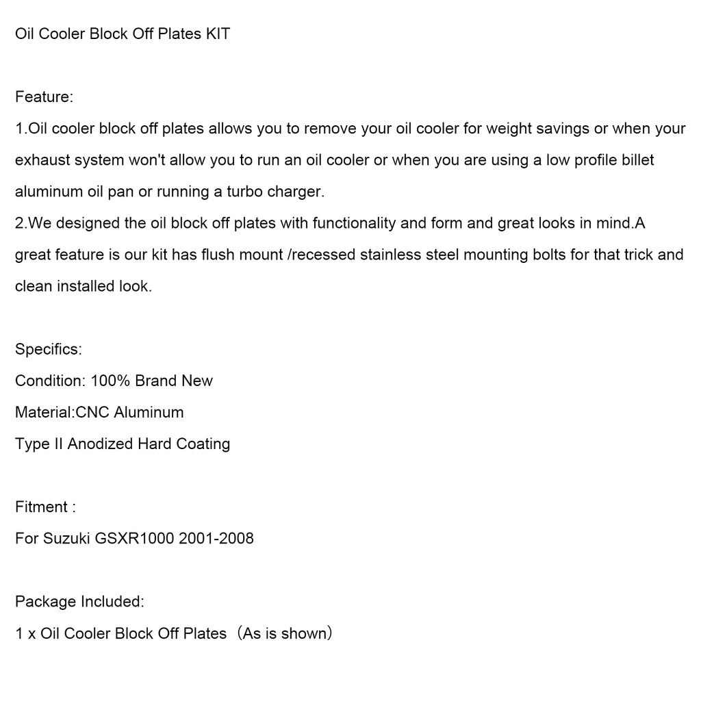 Oil Cooler Block Off Plates KIT For Suzuki GSXR1000 2001-2008