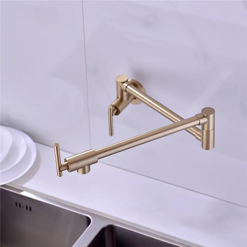 Brushed Gold Pot Filler Tap Wall Mounted Foldable Kitchen Faucet Single Cold Nickel Sink Tap Rotate Folding Spout Black