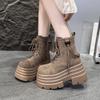 Fashion Women's Chunky Motorcycle Boots Autumn Suede Leather Hidden Heels Sneakers Winter Punk Boots 10CM Heels Platform Mid-calf Boots