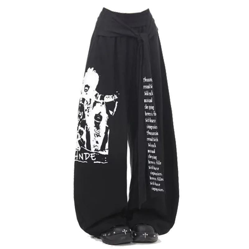 Women Gray Gothic Baggy Y2k Letter Print Pants Harajuku 2000s Vintage Oversize Sweatpants Wide Leg Trousers Autumn 2025
