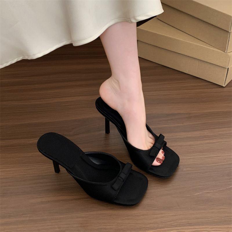 

Fashion New Popular Designer Style Party Dress Women Slippers Shoes Fashion Butterfly-knot Summer Open Toe High Heel Ladies Slides Shoes 42 чёрный