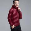 Men Cotton Coat Hooded Long Sleeve Zipper Placket Warm Outwear Solid Color Thin Quilted Coat with Pockets