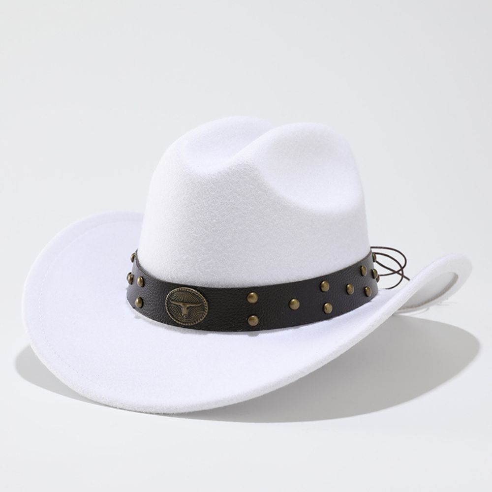 Bull Head Rivet Western Cowboy Hat Wide Brim Faux Suede Hat Sun Protection Hat For Men Women