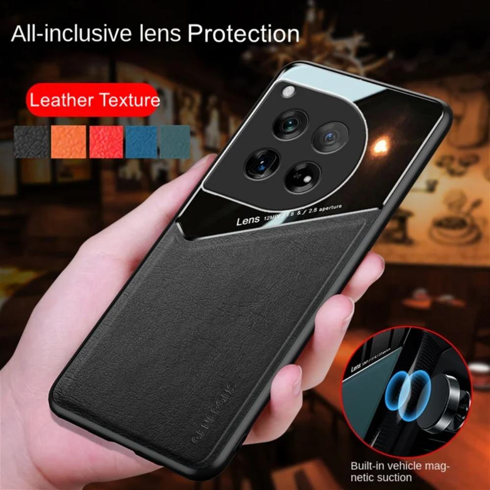 Shockproof Leather Texture Case for OnePlus 12 12R 11 11R 10 Pro 10T Cover with Car Magnetic Suction Holder Business Full Protection Cover