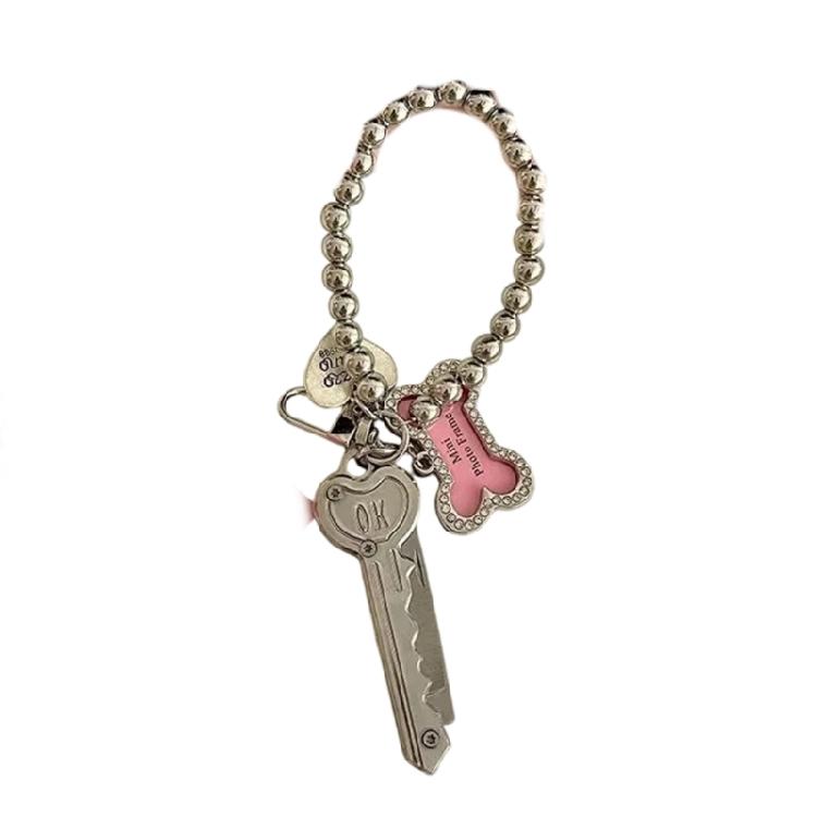 

Rhinestones Embellished Alloy Metal Keychain in Star Dog Bone Design for Cool Outfits and Gift серебряный