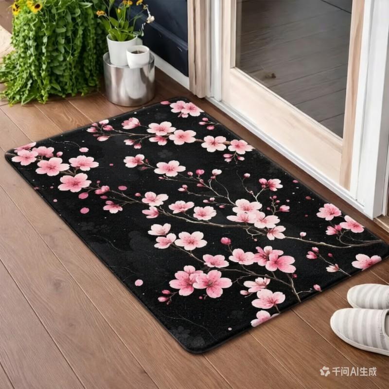 Tapis de bienvenue Fleur de cerisier rose Branche de fleur de Sakura Tapis de sol Entrée intérieure extérieure Tapis pour salon Décoration de maison 60X90cm