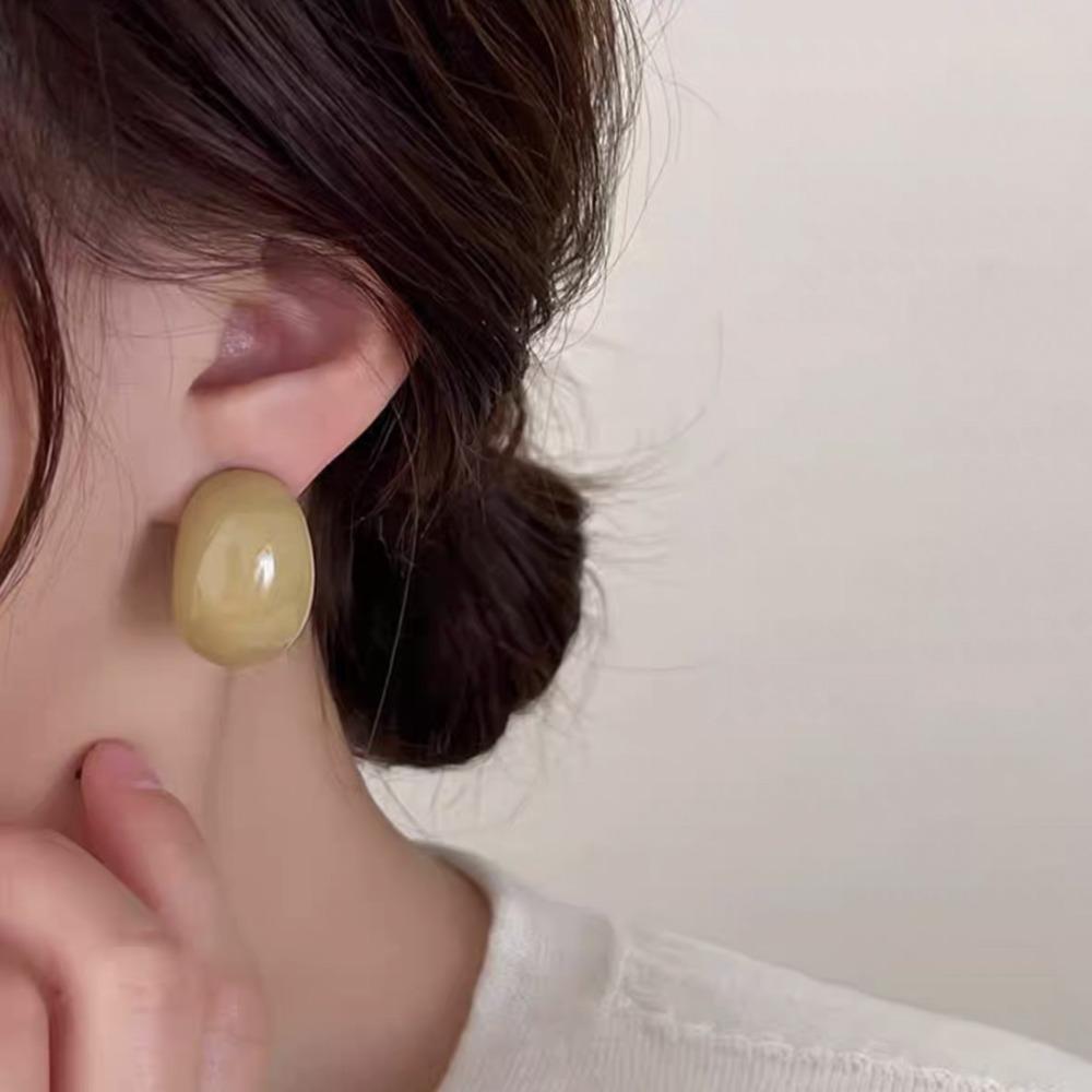 Trendy Retro Maillard Color Series Geometric Semi-circular Chocolate Bean Resin Stud Earrings for Women Korea Atmosphere Jewelry
