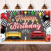 Racing Cars Happy Birthday Decorations Backdrop Banner, Race Car Fast Birthday Party Decorations Photo Background Backdr