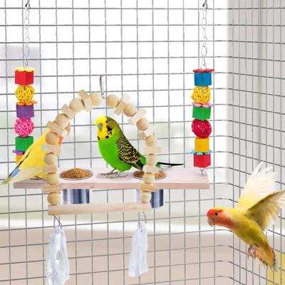 Bird Swing Wooden Parrot Toy Entertainment Accessory Claw Grinding Stand for Balance