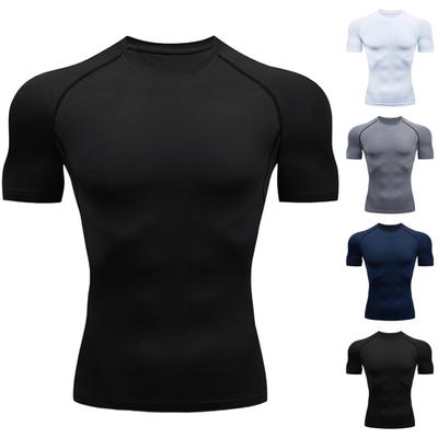 Fitness-Top, O-Ausschnitt, Sportbekleidung, feuchtigkeitsableitend, Sommer-Lauf-Kompressions-T-Shirt, Streetwear