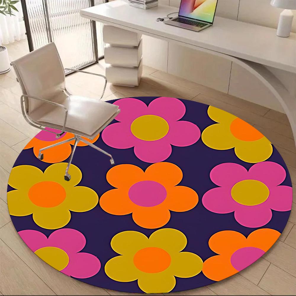 1PC Flower Pattern Office Round Area Rug, Mat Suitable For Office, Under Office Chairs Bedroom Living Room Home Decor, Room Deco