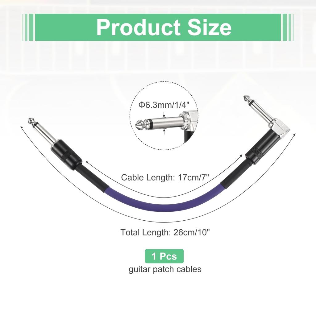 Uxcell 1pc Guitar Patch Cable 10 Inch Pedalboard Cord Inch Metal Straight Bend TS Right Angle Guitar Patch Effect Cable Cord for Instruments Effects
