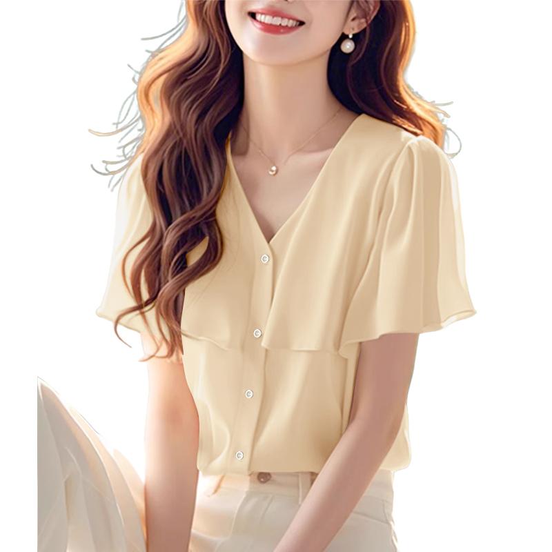ZANZEA Women Casual V-Neck Loose Summer Short Sleeve Blouse