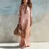 2026 European Beach Vacation Retro Light Blue Print Shirt Dress