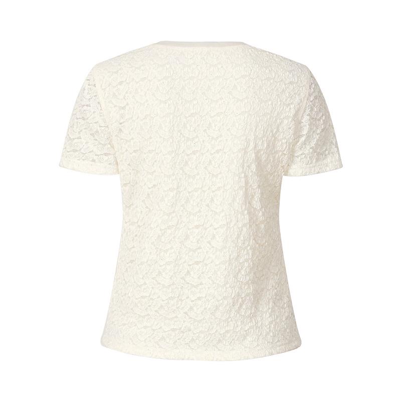 Anna Kou Elegant Stretchy Lace Sequin Round-Neck T-Shirt