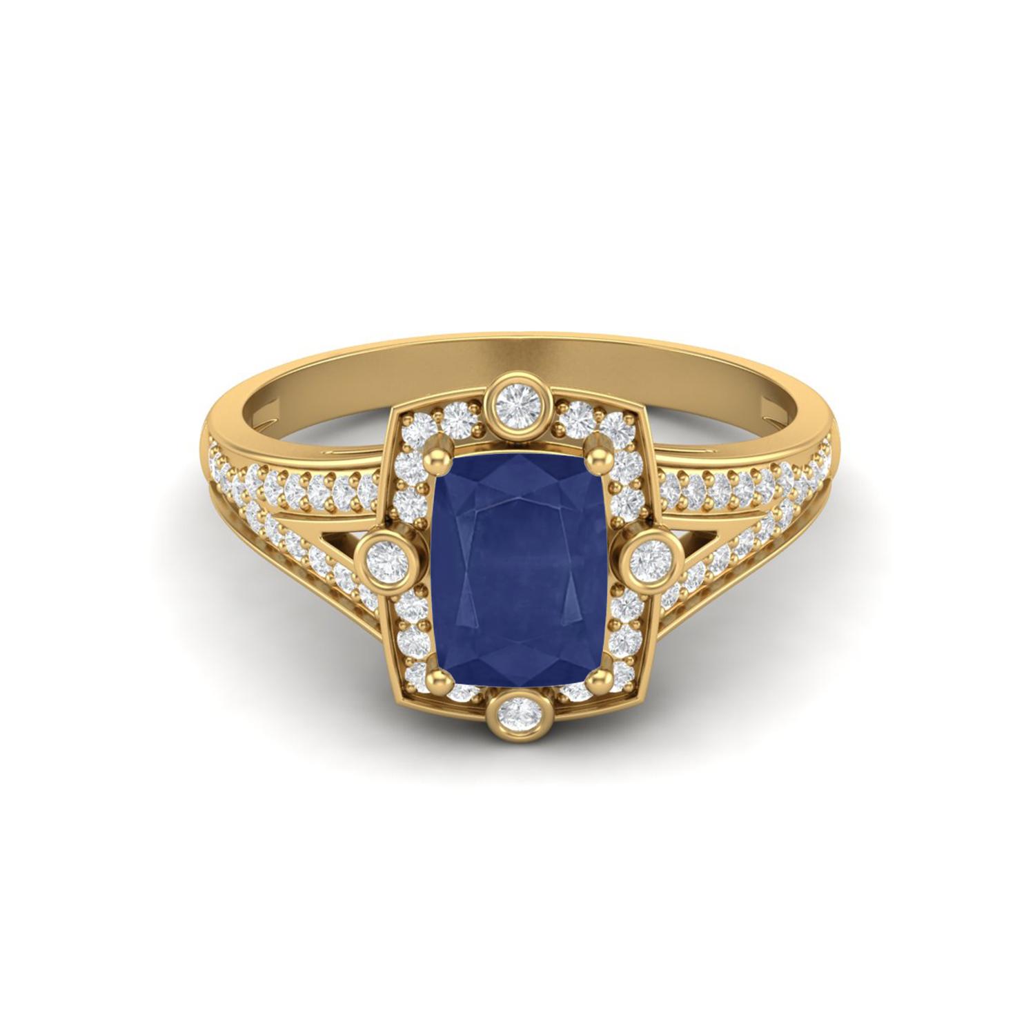 Halo Accent 1.65 Cts Cushion Blue Sapphire 925 Sterling Silver Gold Vermeil Wedding Women Ring