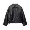 Vintage PU Leather Bomber Jackets Autumn Ladies Zipper Lapel Long Sleeve Pocket Coat With Belt Women's Loose Streetwear
