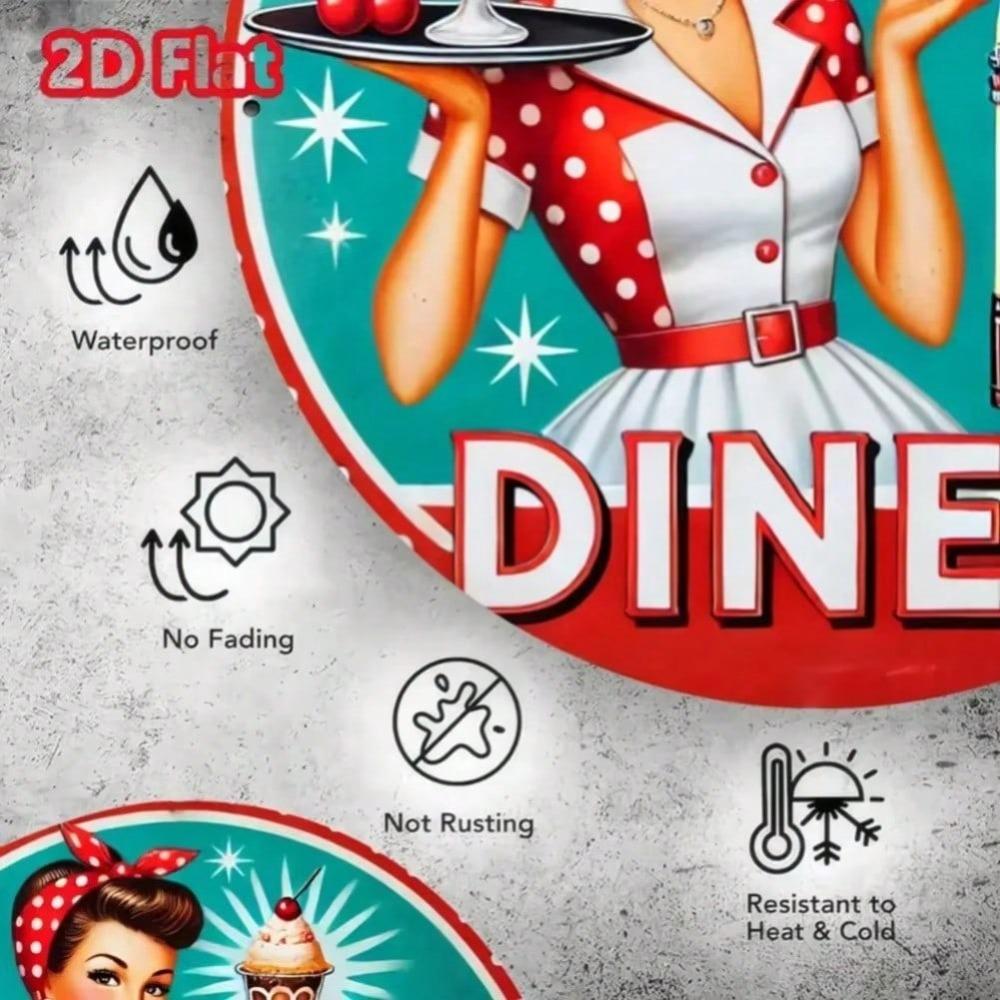 Vintage Diner Iron Metal Sign Round Wall Art Classic Restaurant Decor Home Gift