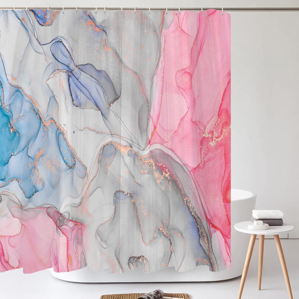 High Quality Print Shower Curtain Art Abstract Marble Pattern Bathroom Curtains Home Decor Waterproof Polyester Fabric with Hook