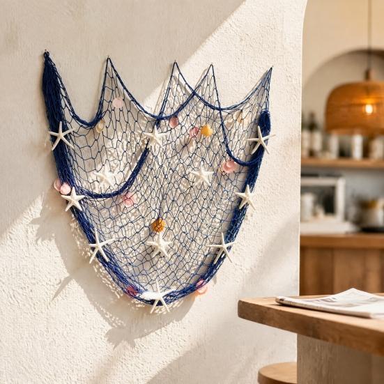 Seasonal Theme Decoration Fishing Net Wall Decoration, Lighted Coastal Art, Light-Up Decorative Photo Display Netting Hanging for Beach House