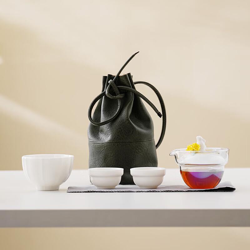 Handmade Portable Ceramic Travel Tea Set with Jade Rabbit & Floral Design