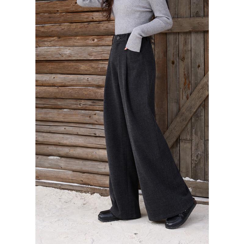 Women's High-Waist Wide-Leg Wool Blend Casual Pants