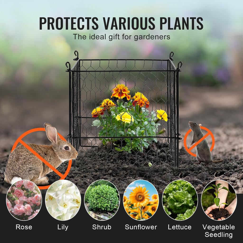 VEVOR 4 Pack Plant Protector from Animals, 13.4'' X 13.4'' Chicken Wire Plant Protector, Plant Cages for Outdoor Plants