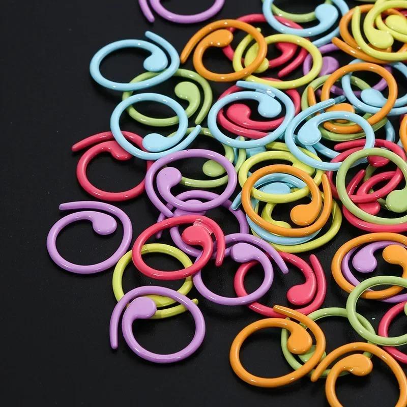 16×15mm 30/60PCS Zinc Based Alloy Knitting Stitch Markers Spiral Multicolor Painted Marker Buckle Crochet Stitch Needle Clip