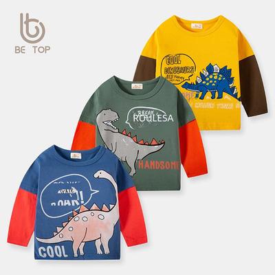 Kids' Autumn Korean Dinosaur Sleeve T-Shirt: Trendy Long-Sleeve Top for Boys