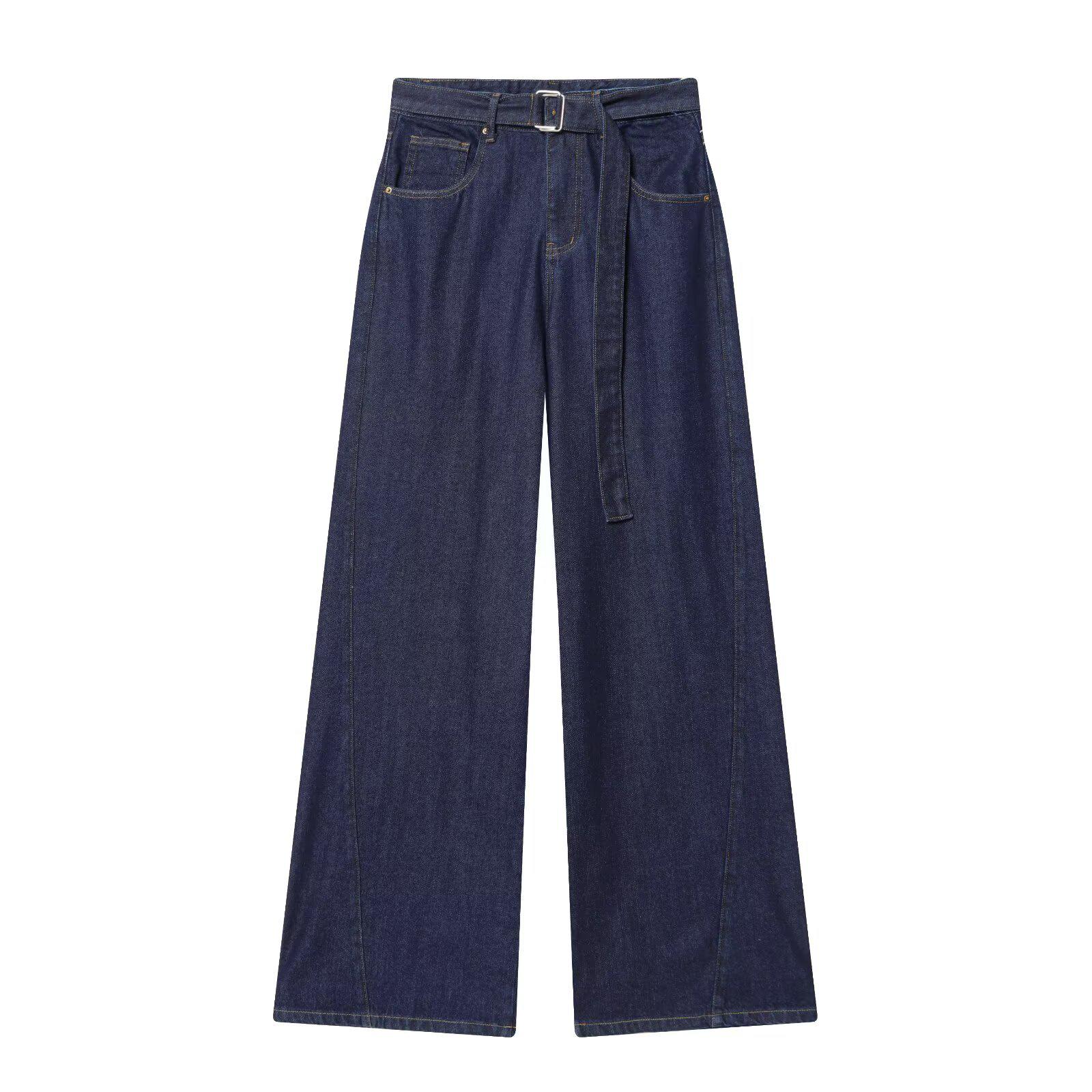 

Women s High Waist Denim Wide-Leg Pants with Belt - Spring/Autumn 2026 European & American Fashion M190468 Small темно-синий