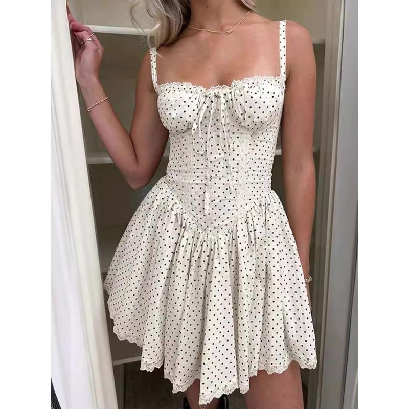 Sexy Damen-Spitzen-Patchwork-Hosenträgerrock Taille Halter Kleiner Rock, Reinweißes Kleid Damen