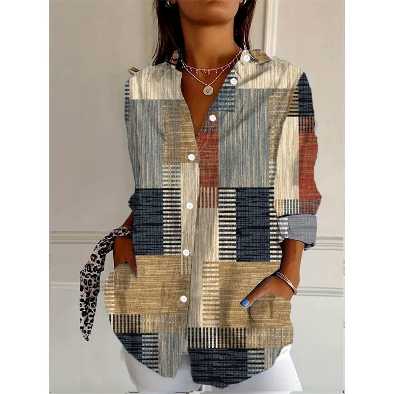 Autumn Women's Casual Long Sleeve Shirt Beautiful Flower Print Travel Lapel T Shirt Elegant Single Breasted Tops Long Shirt
